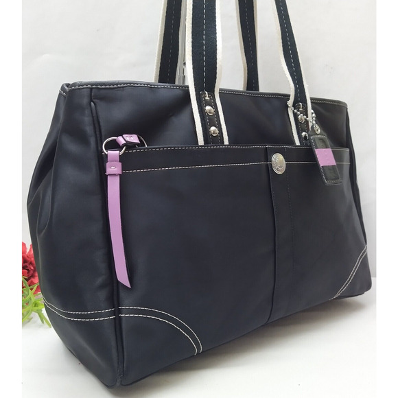 Coach Chelsea Black Nylon Double Handles Zipper Closure Large Tote Shoulder Bag - Picture 3 of 16